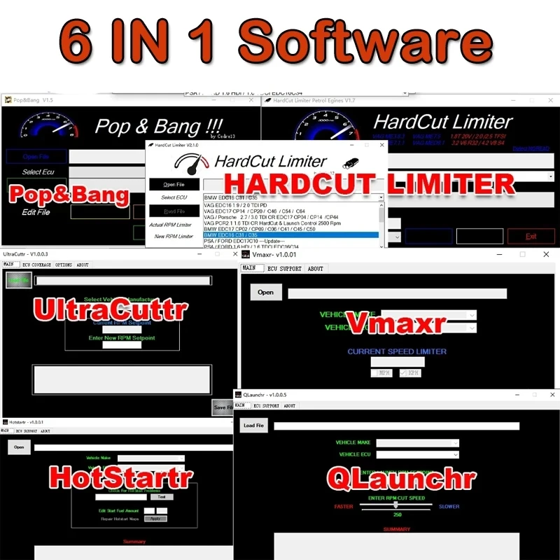 Car tool HardCut Limiter Diesel + Petrol Engines + Pop&Bang + HARDCUT LIMITER VMAX+ HotStartr + QLaunchr Software6 IN 1 PACKAGE