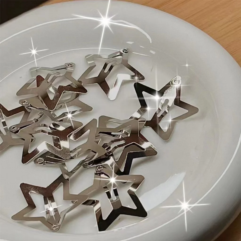 Aesthetics Pentagram Star Bobby Lot 3CM Silver Hair Clip Metal Snap Clip Barrettes for Girls Kids Headwear Accessories