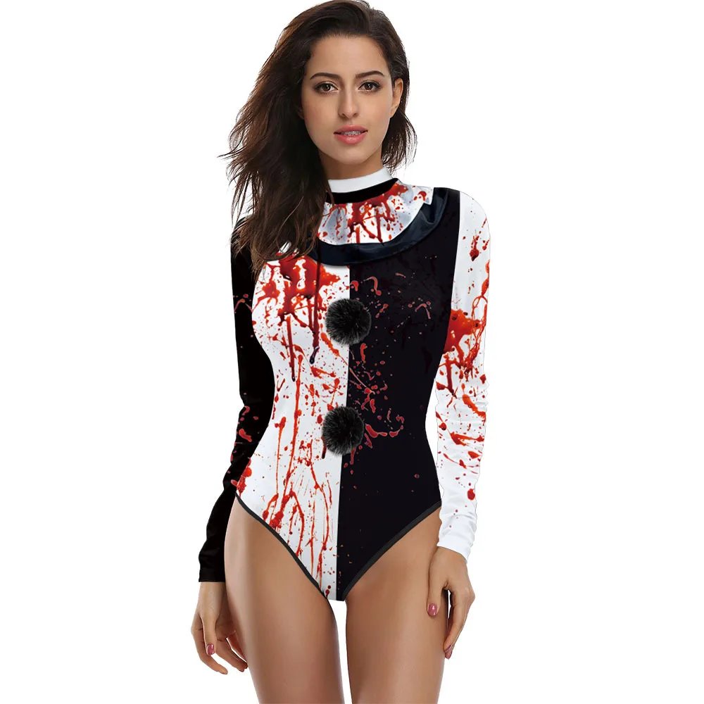

Halloween Terrifier Cosplay Jumpsuit Swimwear - Women's Clown Bloody Terrifier Costume Swimsuit for Carnival Party