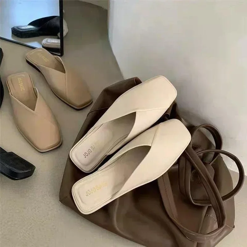 Damen-Sandalen, Modische Flache Freizeitpantoffeln, Quadratische Zehenspitze, Outdoor-Sandalen für Damen, Zapatillas – Detail 3