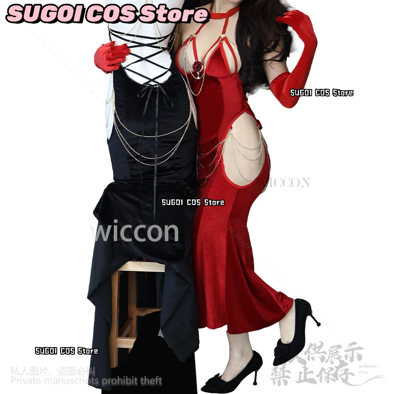 أنيمي مثير عارية الذراعين المرأة مساء فستان أحمر لوليتا أنيقة حورية البحر مطابقة مأدبة حفلة موسيقية Bodycon لفتاة امرأة لعب الأدوار