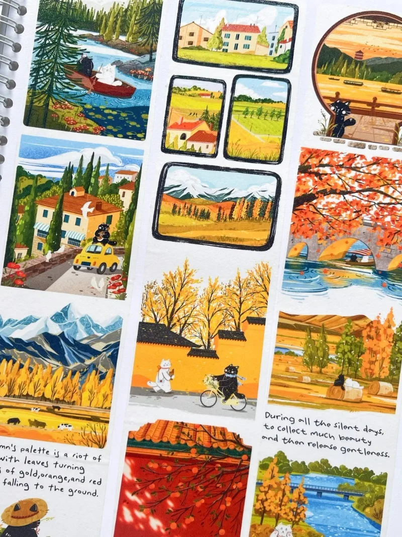 Lovely Cat Autumn Pictorial Special Oil PET Washi Tapes Craft Supplies DIY Scrapbooking Card Making Decor Plan Sticker
