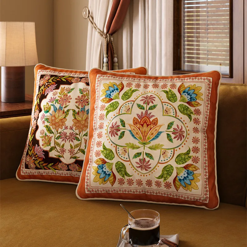 Floral Throw Pillow Covers Velvet Euro Shams Decorative Orange Throw Pillow 18x18 for Couch Sofa Bed Couch Car Outdoor Luxury