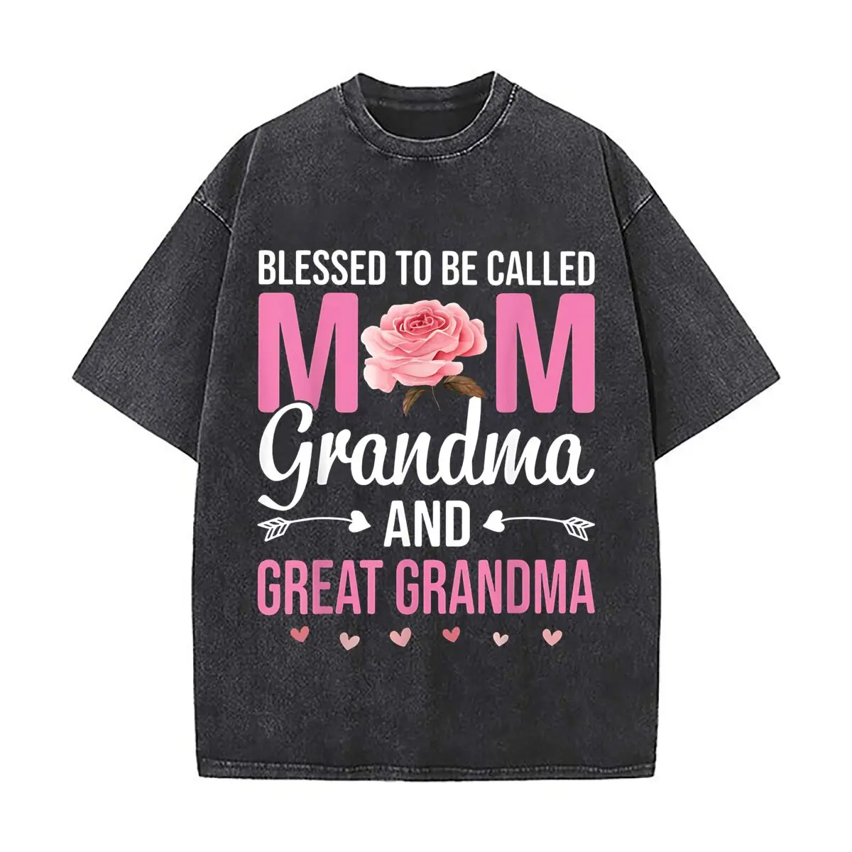 Blessed Mom Grandma Great Grandma Rose Washed Distressed Loose Streetwear Tops for City Walks
