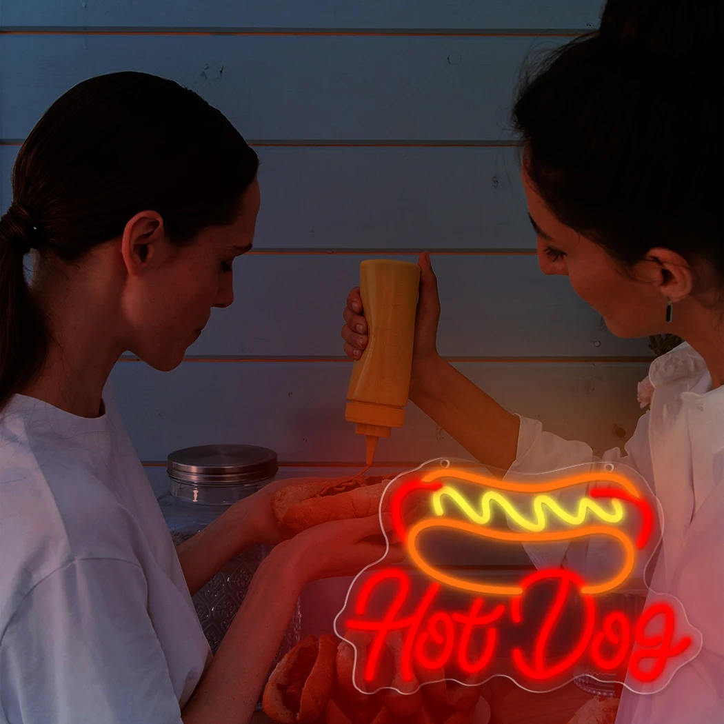 Hot Dog Super Bright 5V LED Neon Sign Restaurant Fast Food Shop Parties Kitchen Decorative Wall Mounted Night Light Unique Gift