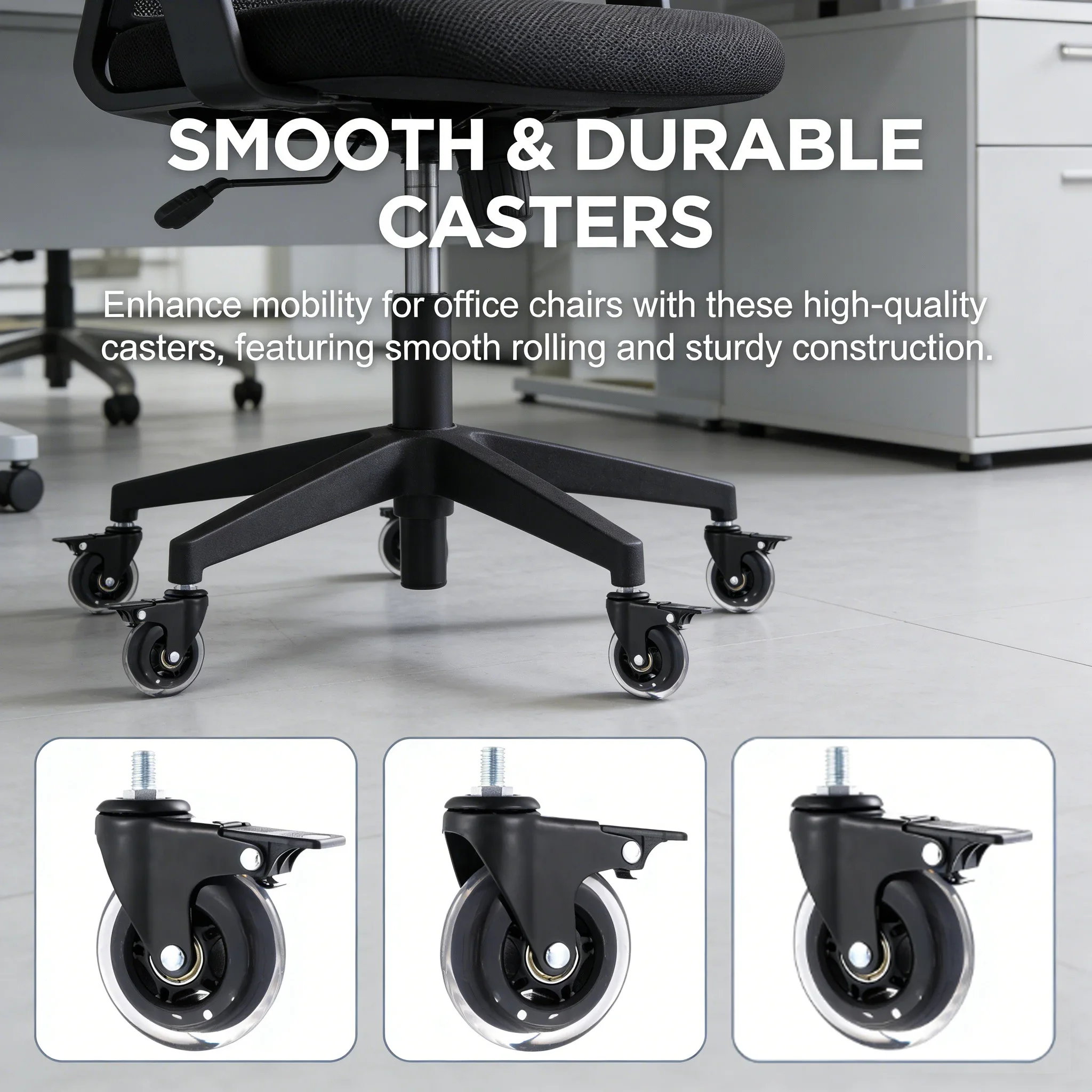6pcs-3-inch M8/M10/M12 PU Screw Casters, Silent Universal/With Brake Casters, Suitable for Various Applications.