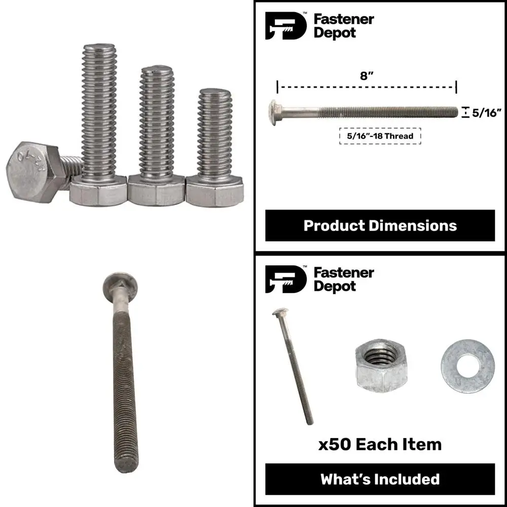 

Stainless Steel 18-8 Hex Cap Screws A2-70, M16-2.00 x 50mm, 25 -Pieces, Coarse Thread Fully Threaded DIN 933 by Newport Fastener