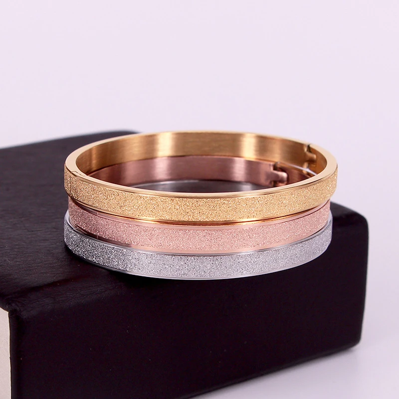 Top Quality Stainless Steel Scrub Pattern lovers Bracelets & Bangles For Men Women 3 Colors Beautiful Love Bangles Best Gift