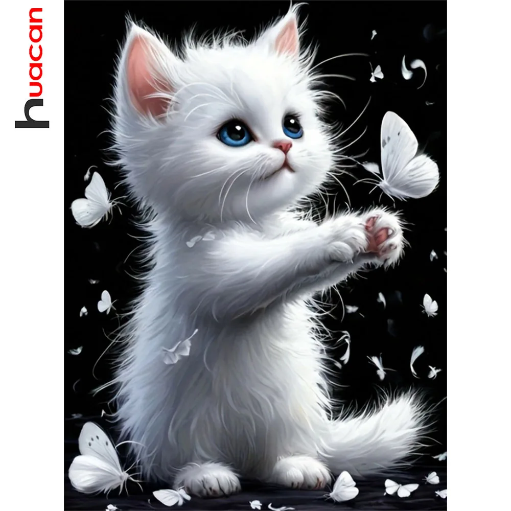 Huacan 5D DIY Diamantmalerei Katze Schmetterling Diamantstickerei Tier Neue Kollektion 2026 Handgemachtes Geschenk
