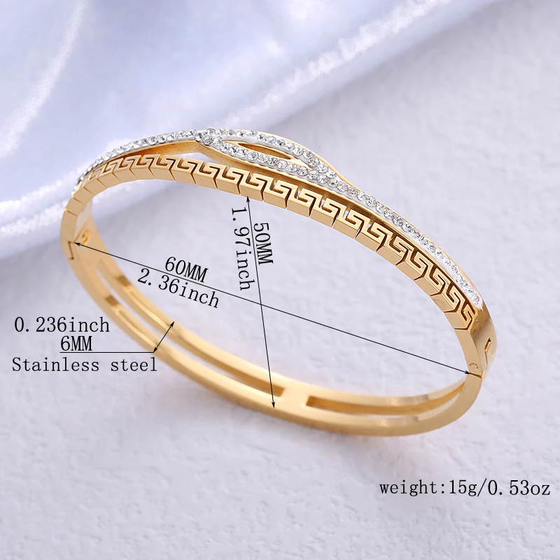 Fashion niche lip shaped rhinestone bracelet with Great Wall pattern hollow relief pattern stainless steel women's bracelet