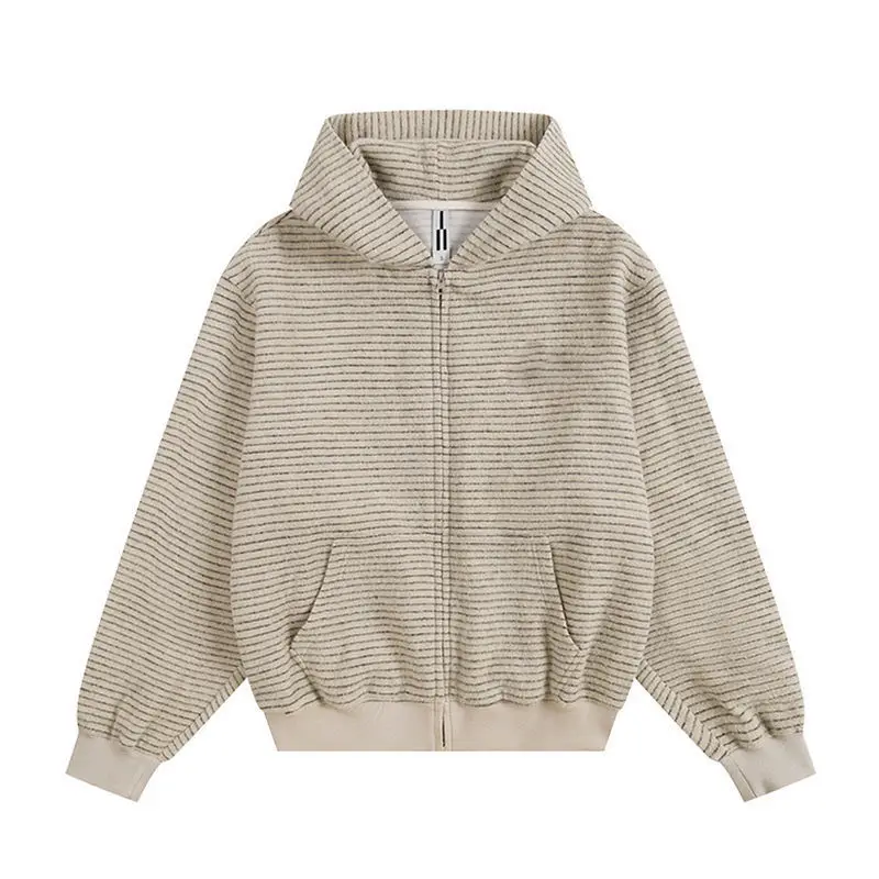 Women Striped Sweatshirts Hooded Zipper Thick Jackets Long Sleeve Casual Spliced Sweatshirt Streetwear Warm Coats Autumn Winter