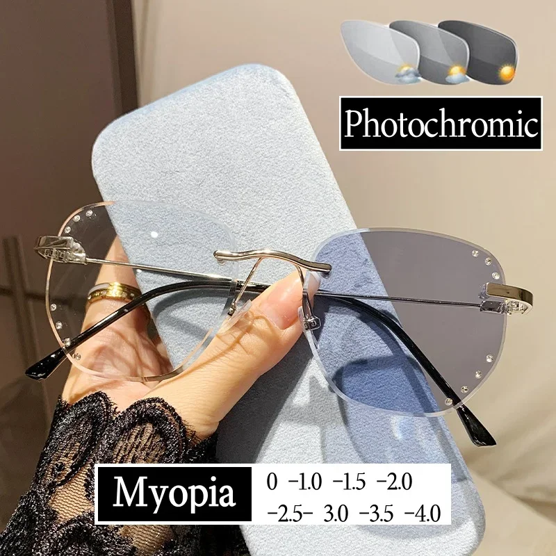 

Women's Intelligent Photochromic Minus Diopter Glasses Outdoor Color Changing Sunglasses Trendy Myopia Prescription Eyeglasses