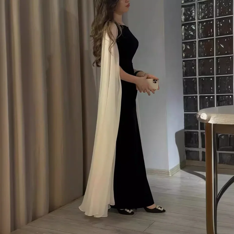 ชุดราตรีทรงเมอร์เมดแขนยาวสีดำ ดีไซน์หรูหรา ทรงทรัมเป็ต แฟชั่นสำหรับงานเต้นรำ ปี 2025 ชุดเดรสยาวสำหรับงานเลี้ยงสุดอ่อนหวาน ตัดสีตัดกัน