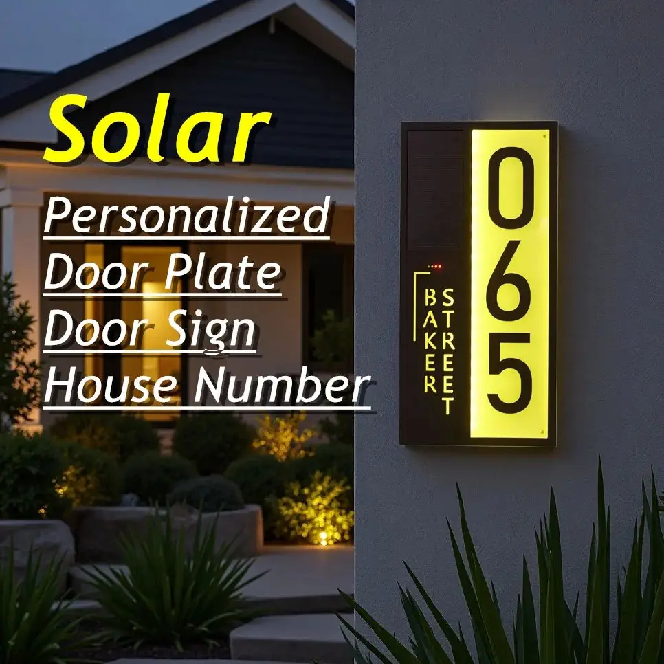 

Customized House Number Sign Solar Power LED Modern Acrylic Door Plate Personalized Family Home Address Sign Dropshipping