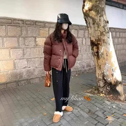 Women's White Duck Down Jacket, Thick Warm Puffer Jacket, Loose Stand Collar, Windproof Overcoat, New Fashion, Winter