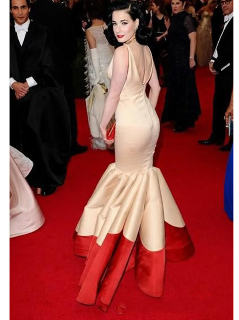 Dita Von Teese 2023 Abiti da sera lunghi sul tappeto rosso di Cannes in champagne con scollo a V lungo fino al pavimento e abito da festa sexy a