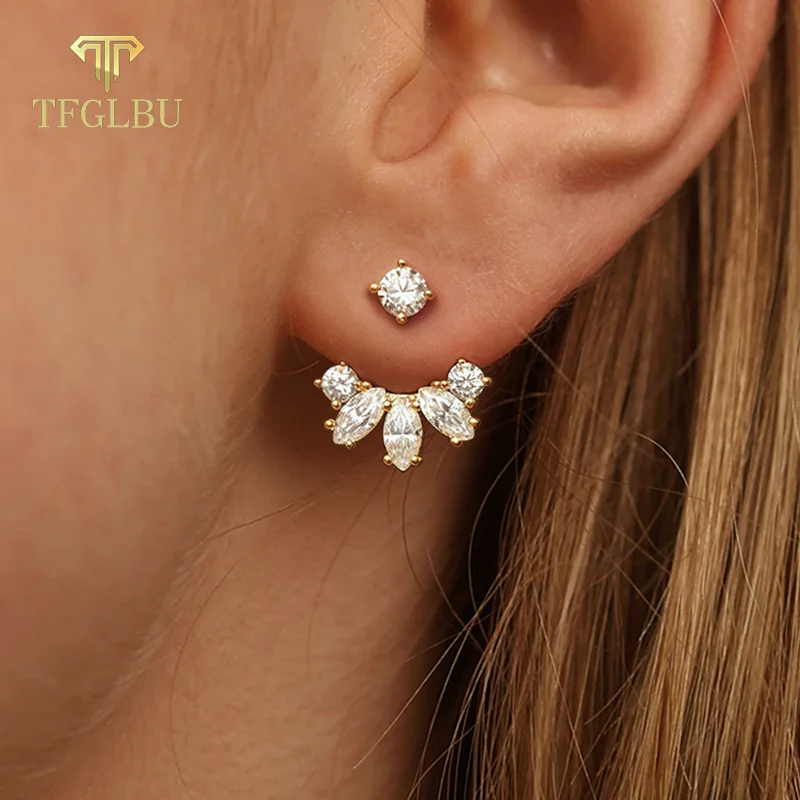 

TFGLBU New Test Pass All Moissanite Stud Earrings for Women Sparking S925 Sterling Silver Lab Diamond Wedding Jewelry GRA Gift