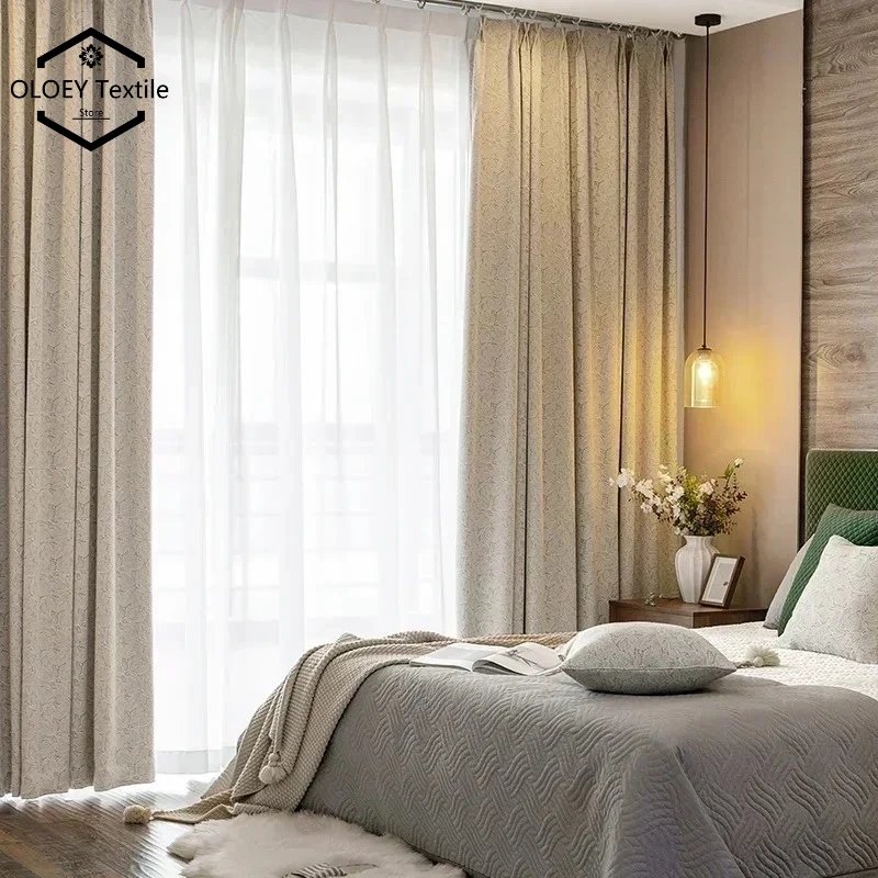 

Minimalist Blackout Curtains Japanese Style Literary Lace Two-piece Opening for Living Room Bedroom 100% Cotton Light Protection