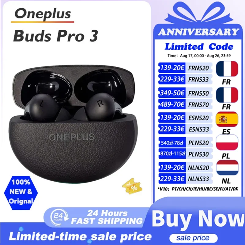Globale Version OnePlus Buds Pro 3 OnePlus Kopfhörer TWS Bluetooth-Kopfhörer 50dB Aktive Geräuschunterdrückung 43h Akkulaufzeit Für OnePlus 12