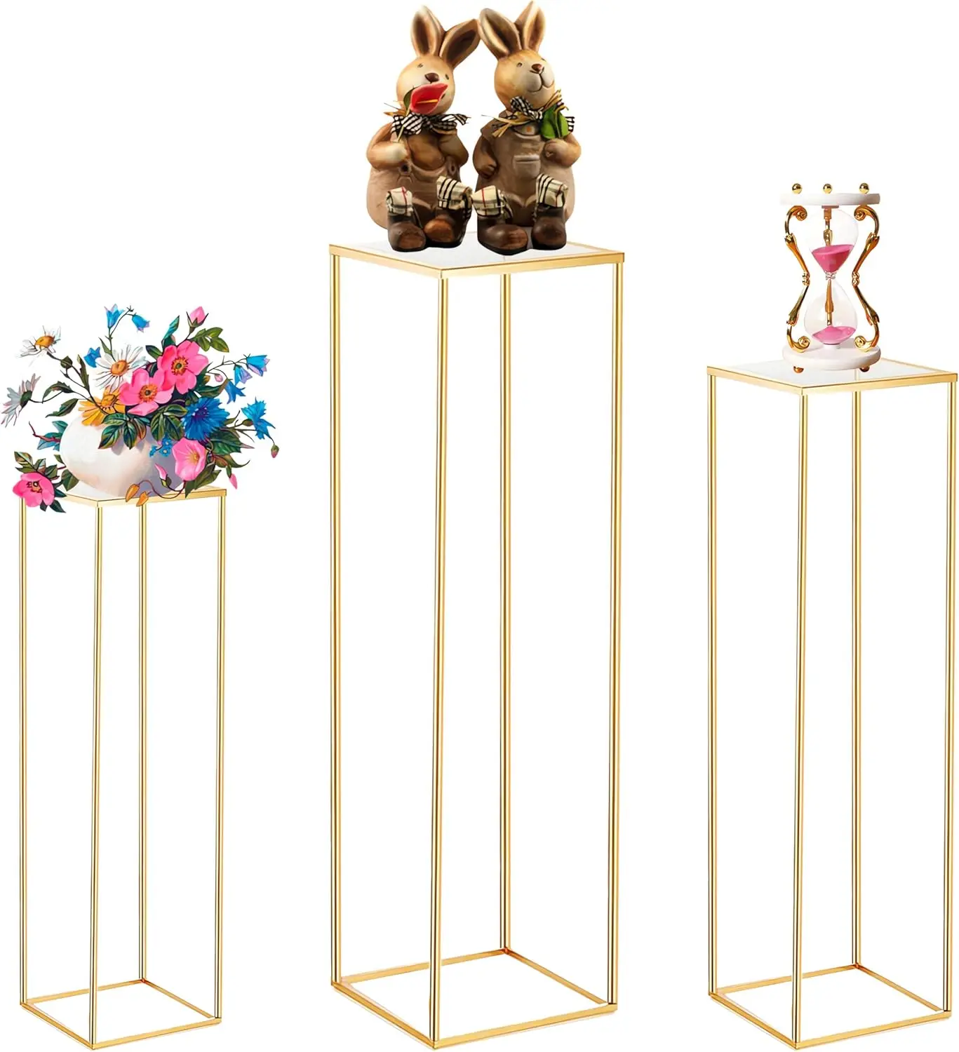 

3-Piece Gold Metal Cylinder Pedestal Stands for Party Decor, Plant Displays, and Vases
