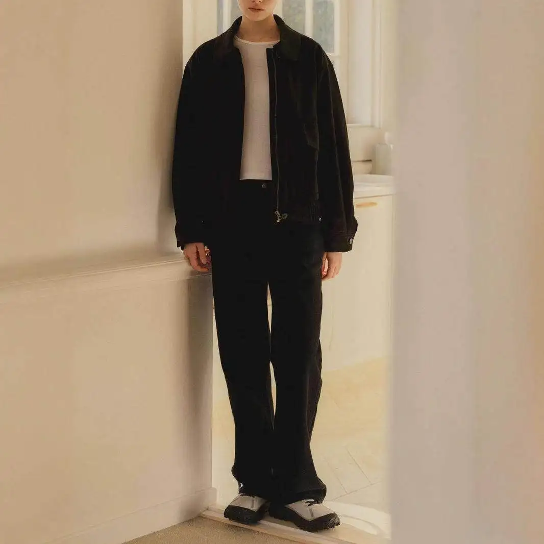 가죽 파일럿 재킷 여성용 롱 슬리브 가을 겨울 아우터웨어 부드러운 벨벳 느낌 출퇴근용 루즈핏 단색