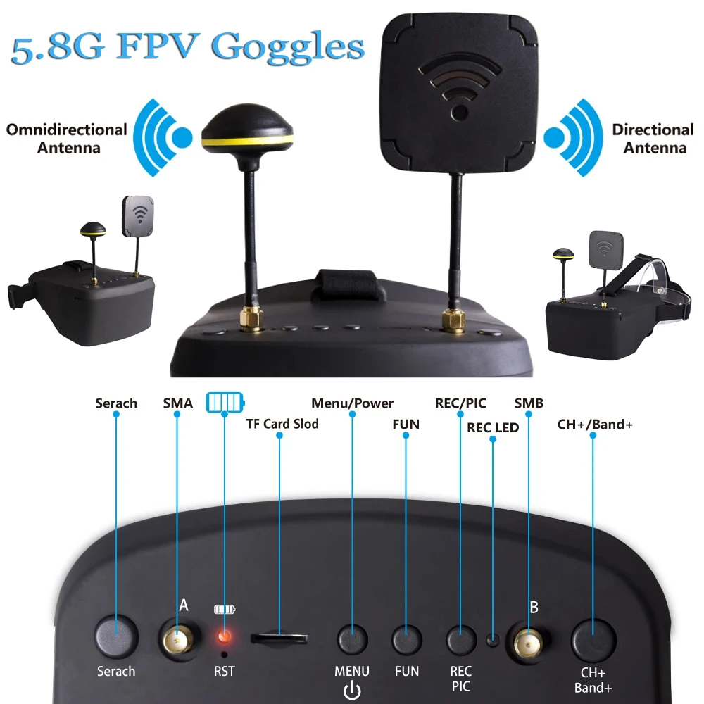 

LS800D 5.8G 40CH 5 Inch FPV Goggles 800*480 LCD Screen Video Glasses Headset HD With Battery For RC Model RC FPV Racing Drone