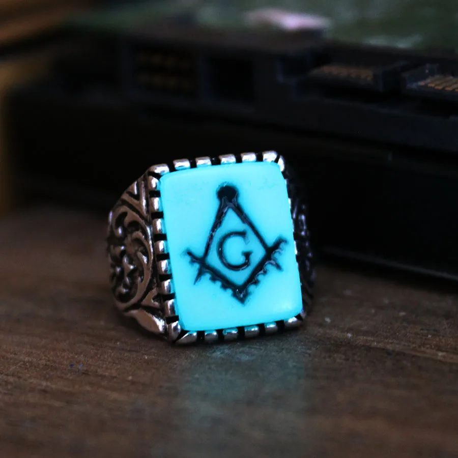 New glow ring Free and Accepted Masons Ring men women Glowing Ring Luminous freemason rings gift Glow In The Dark Jewelry