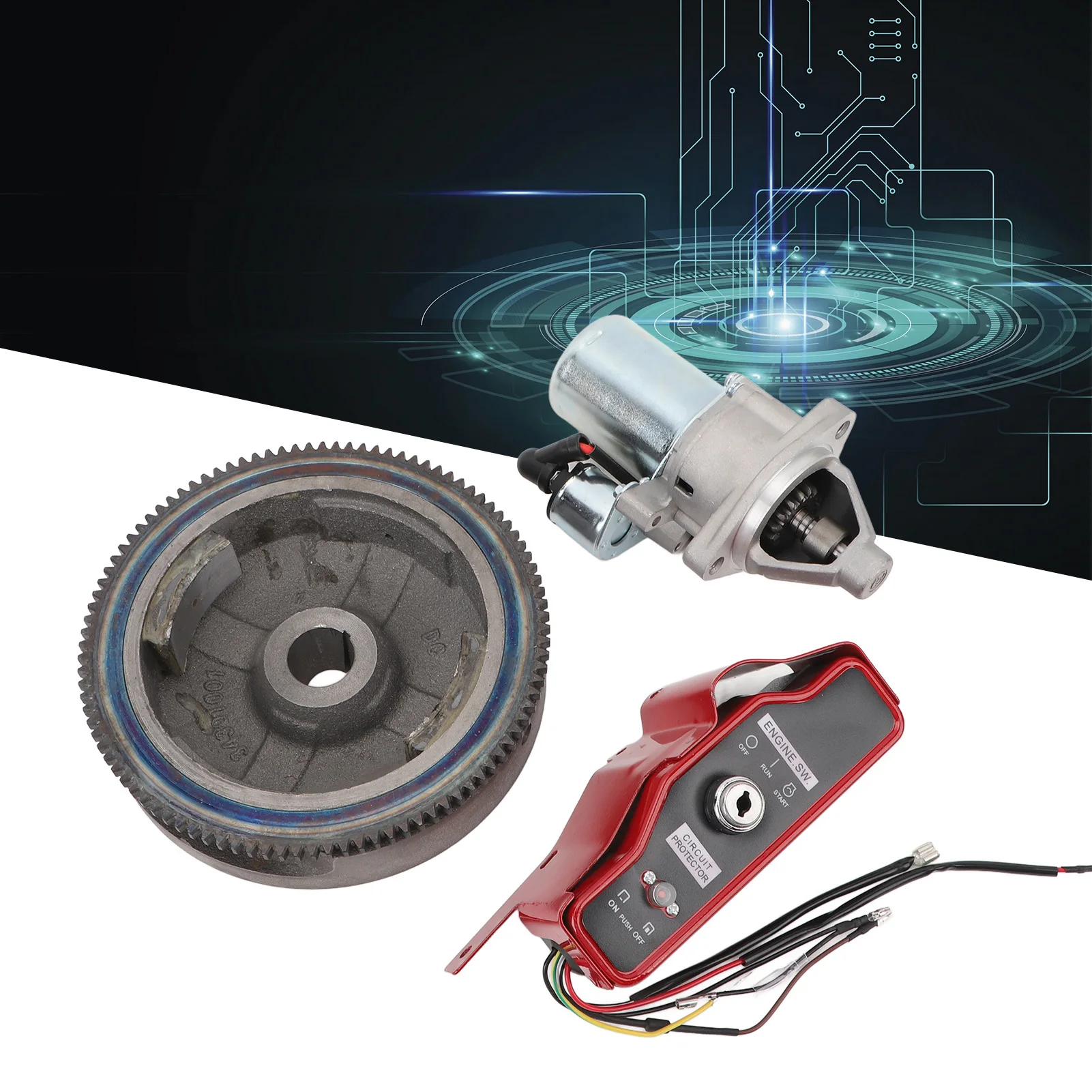 

Electric Start Kit Starter Motor Flywheel Control Switch Box Electric Start Conversion Kit for GX340 11hp GX390 13hp Stationary