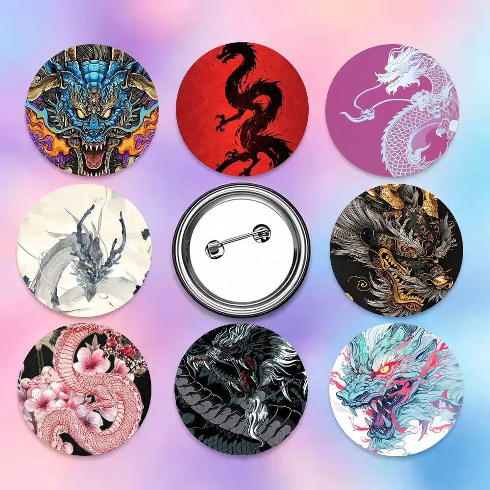 Luxury Fashion East Dragon Badges 25 32 44 58 75 mm Round Cosplay Pin Bag Decor Fans Collect Friends Gifts Brooch Souv
