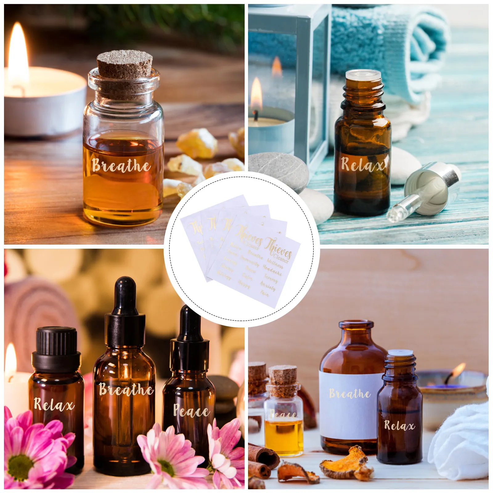 

4 листа премиальных золотых наклеек для эфирных масел, водонепроницаемые, маслостойкие, устойчивые к размазыванию, для маркировки бутылок, ароматерапии, парфюмерии