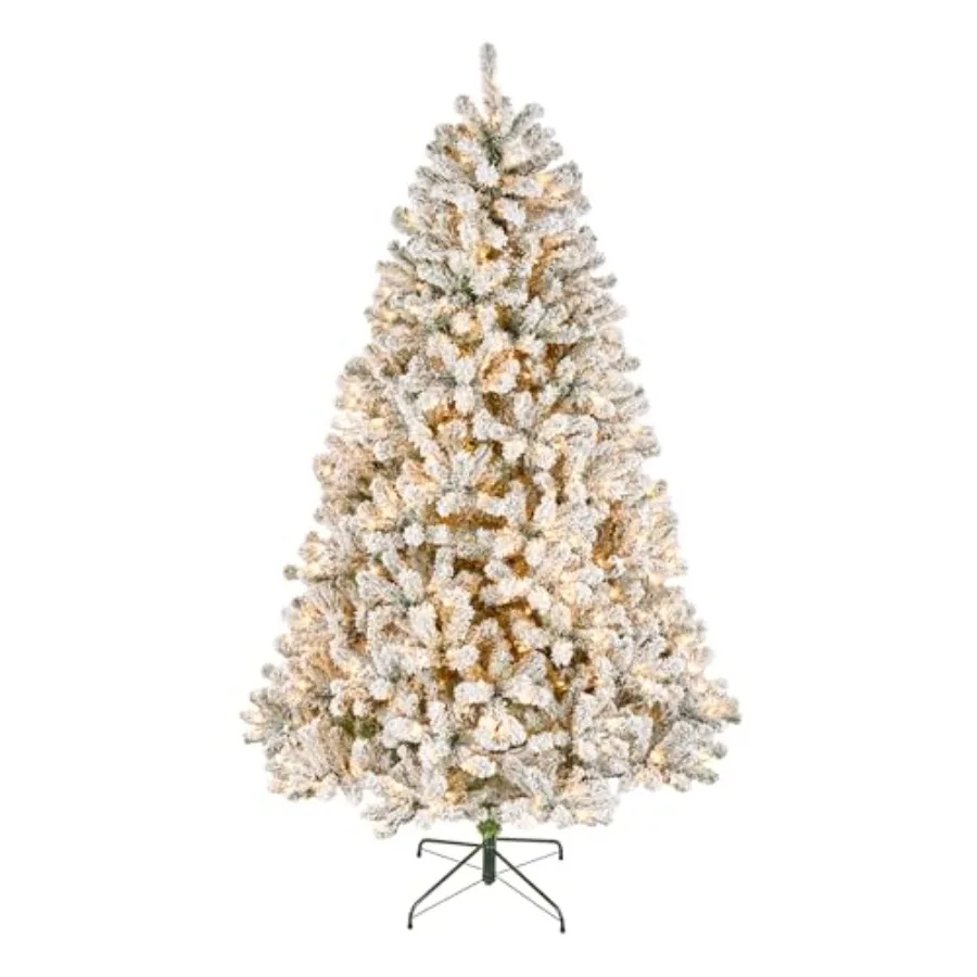 

7.5 Feet Pre-Lit Flocked Acacia Artificial Christmas Tree, 550 Clear Lights, 1, 300 Branch Tips, Includes Stand, Green