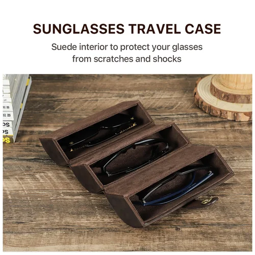 Imagen 2 del producto Estuche para gafas de sol Retro CONTACT'S FAMILY, caja de almacenamiento para gafas con 3 ranuras de cuero genuino, estuche para gafas de sol portátil de viaje
