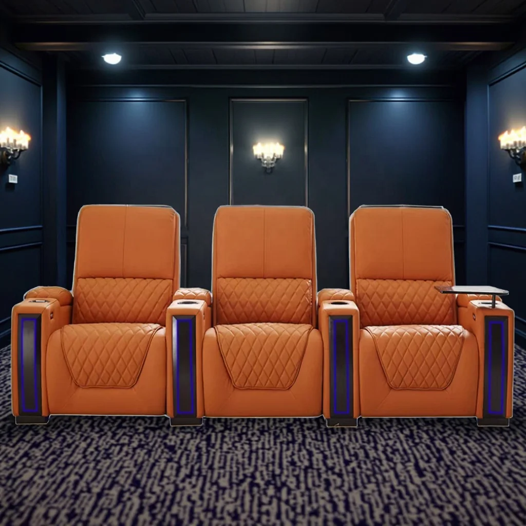 Luxury Genuine Leather Recliner Seat For Living Room VIP Home Theater Cinema Extendable Modern Design Wood Frame Sofa