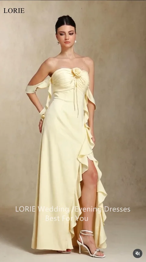 LORIE-vestidos de fiesta de flores, sin tirantes, con abertura lateral, plisados, vestido de fiesta de playa, volantes, corte en A, vestidos de graduación personalizados