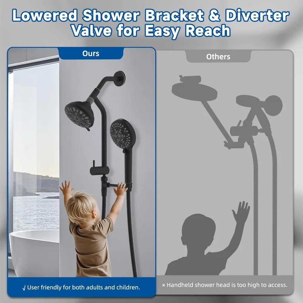 Комбинированная двойная ручная насадка для душа, 3-сторонний ручной душ высокого давления с 10 настройками и тропическим душем, отдельно или вместе, 2 в 1 душ