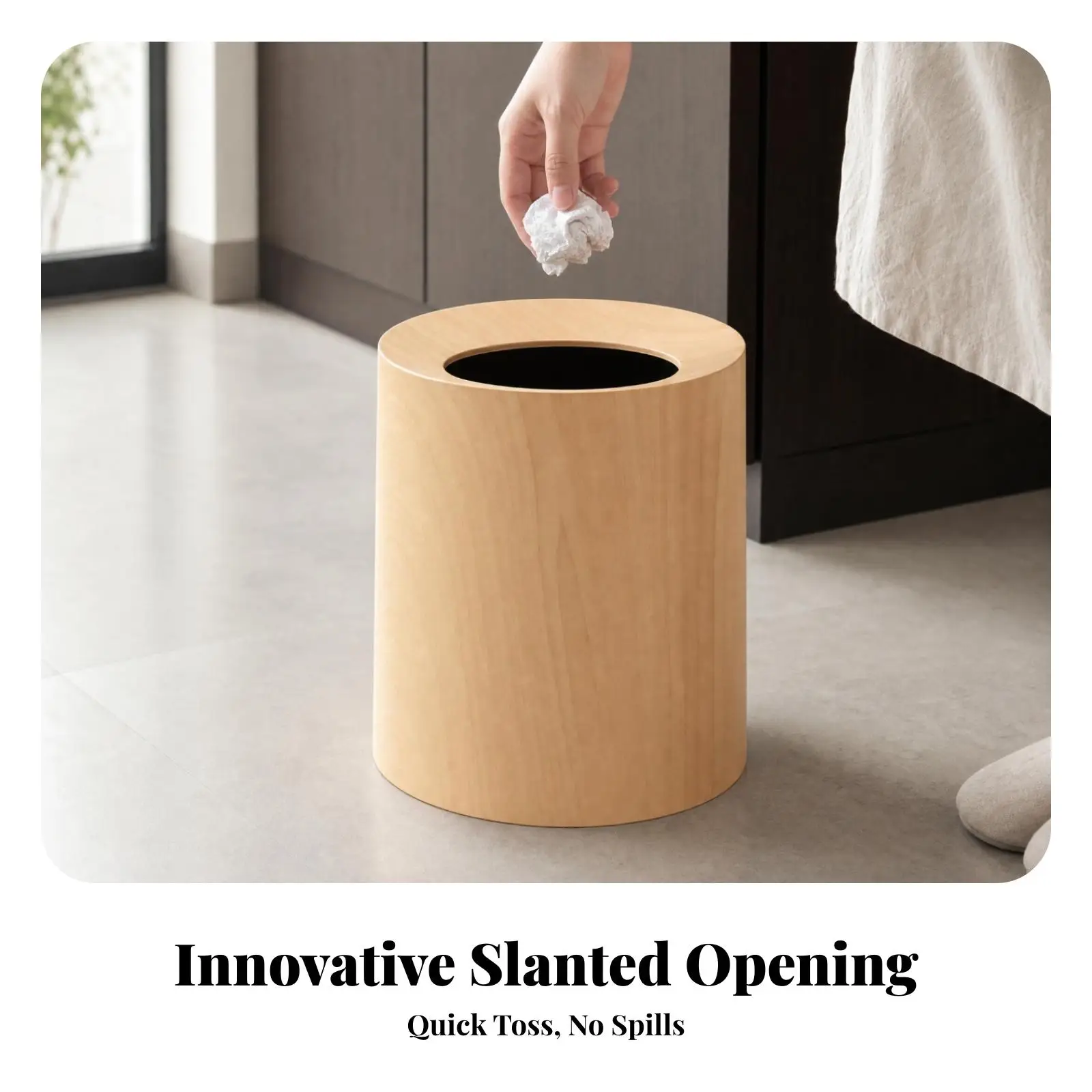 Grain Trash Can Minimalist Cylindrical Waste Bin Open Top Decorative Plastic Basket for Bathroom Bedroom Office Kitchen Home