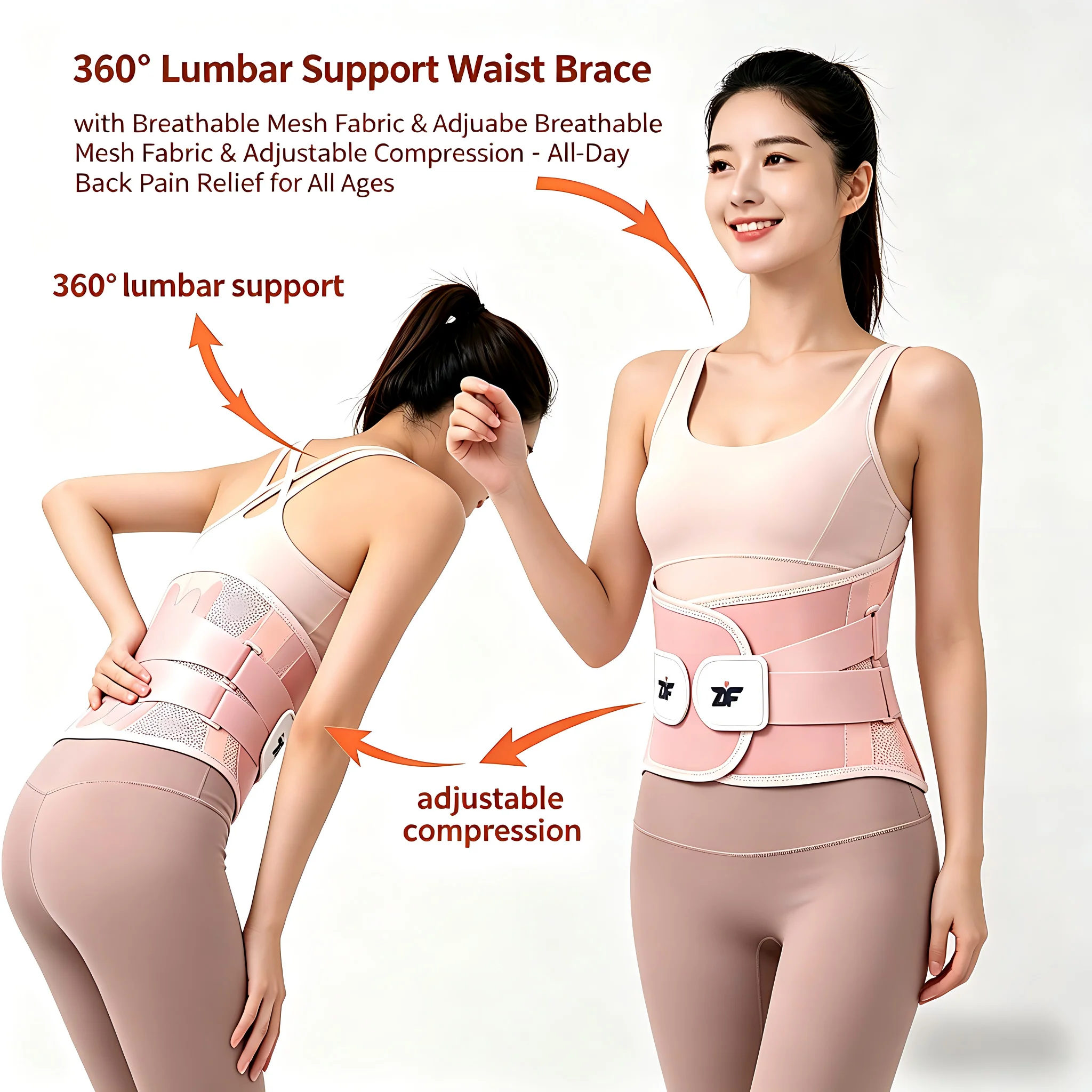 Adjustable Lumbar Support Belt Breathable Waist Brace for Back Pain Relief 360° Lower Back Support for Fitness Work