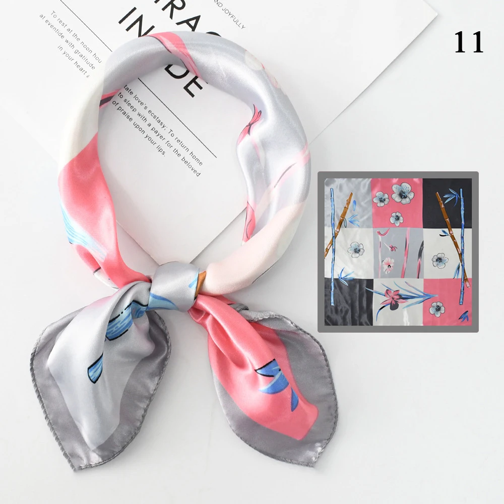 Floral Print Satin Silk Scarf Lady Office Neckerchief 50*50cm Decorative Head Scarf Printed Kerchief Neck Beautiful Scarf Shawl