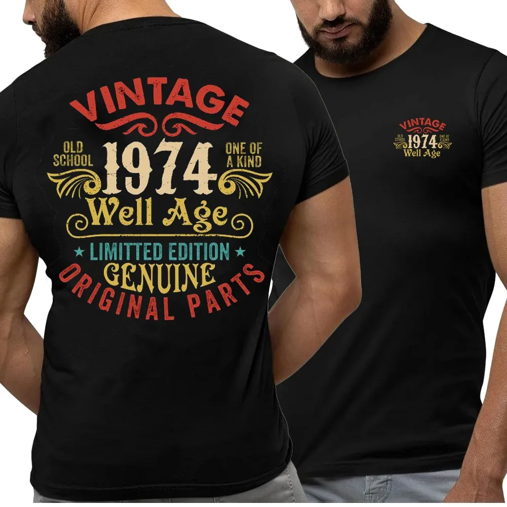 50th Birthday High Quality TShirt for Men Legends Were Born in 1974 Vintage 50 Years Old T-Shirt, Left Chest Full Back Print Top