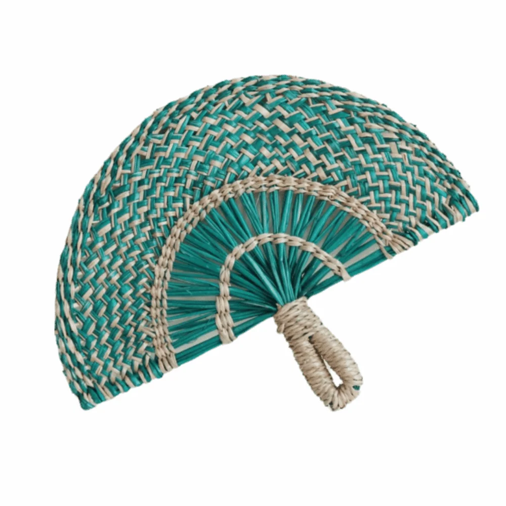 Colorful Hand-woven Straw Fan Bohemian Handmade Hand Braided Fan Weaving Technique Portable Summer Cattail Fan 