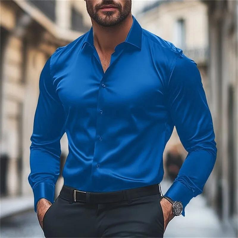 Men's Shirt Casual Comfort Solid Color Wedding Holiday Long Sleeve Shirt Luxury Royal Lapel Top Large Size Fast Shipping
