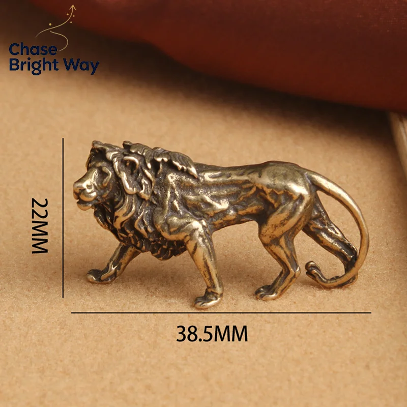 Pure Copper Majestic Lion King Miniatures Figurines Desk Decorations Vintage Brass Mini Animal Statue Home Decor Ornaments Craft
