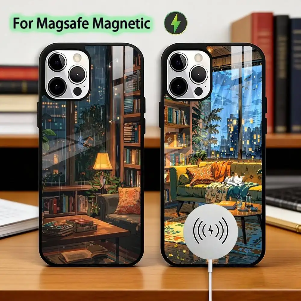 

Coffee-Study Book illustration Phone Case For iPhone17,16,15,14,13,12,11 Plus,Pro Magnetic For Magsafe Wireless Charging