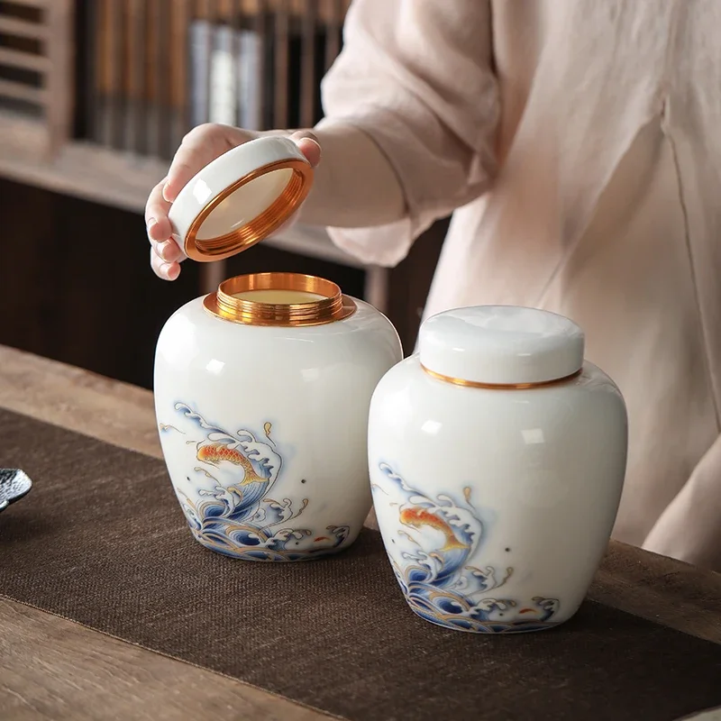 Tea Pot Ceramic Suet Sealed Jar Screw Wave Storage Bottle Decoration