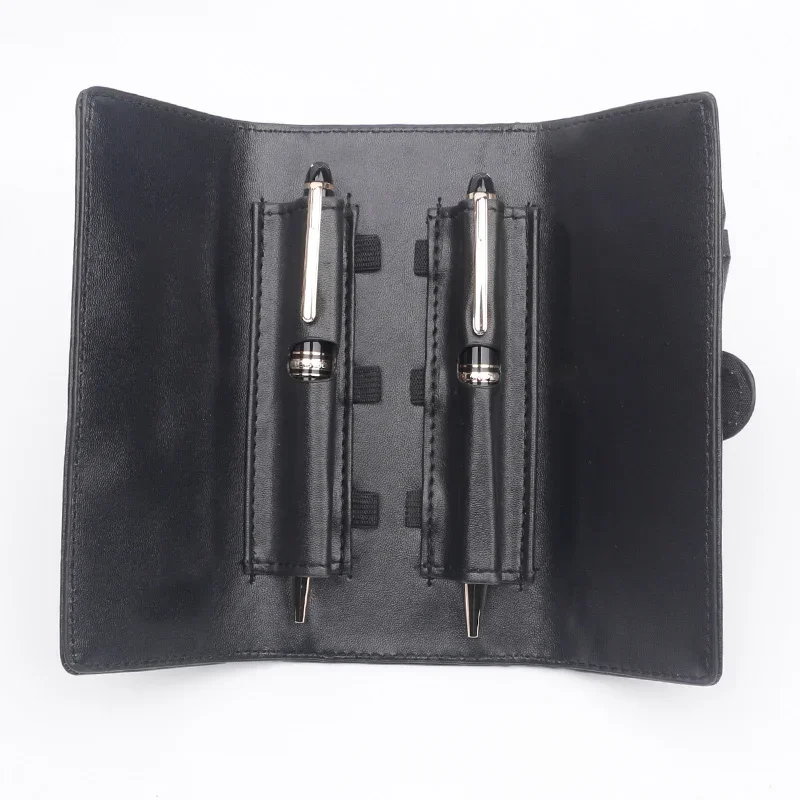 Luxury Black Leather MB Pen Bag Holder High Quality Portable Single & Double Pencil Case Stationery Supplies