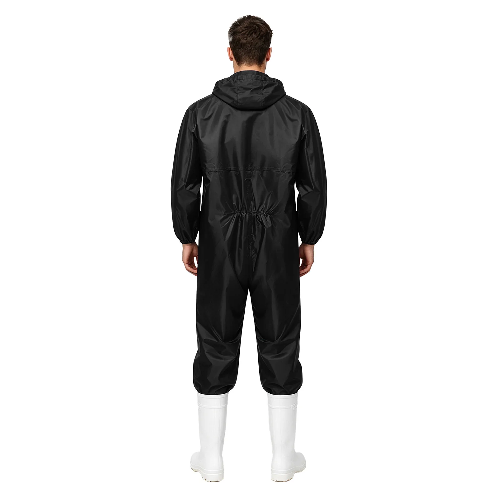Mens Jumpsuit Unisex Adults Protective Coveralls with Hood Long Sleeve Joggers Romper Waterproof Full-body Workwear Raincoat