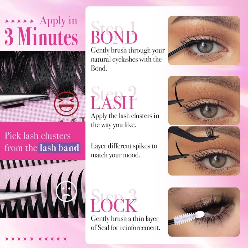 235-teiliges DIY Wimpernverlängerungs-Set, D-Curl Wimpernbüschel, 100D Voluminöse und Dichte Wimpernbüschel 12mm-20mm, Geschenkset – Detail 2