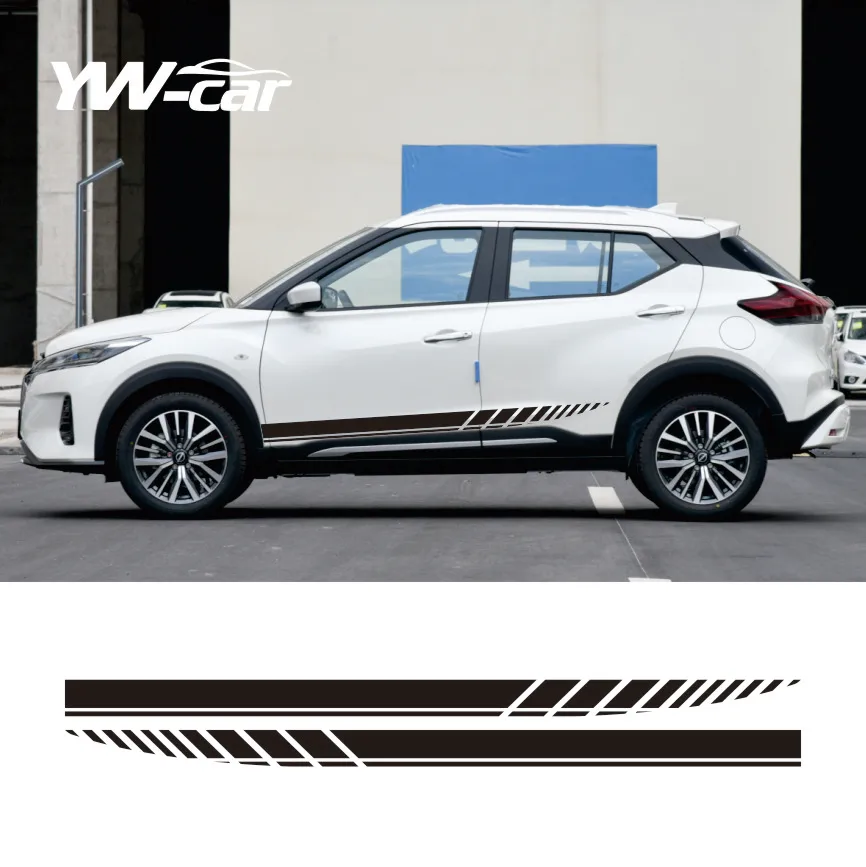 

2Pcs Car Door Side Skirt Stickers for Nissan Kicks Auto Body Long Stripes Graphic Vinyl Film Decals Car Tuning Accessories