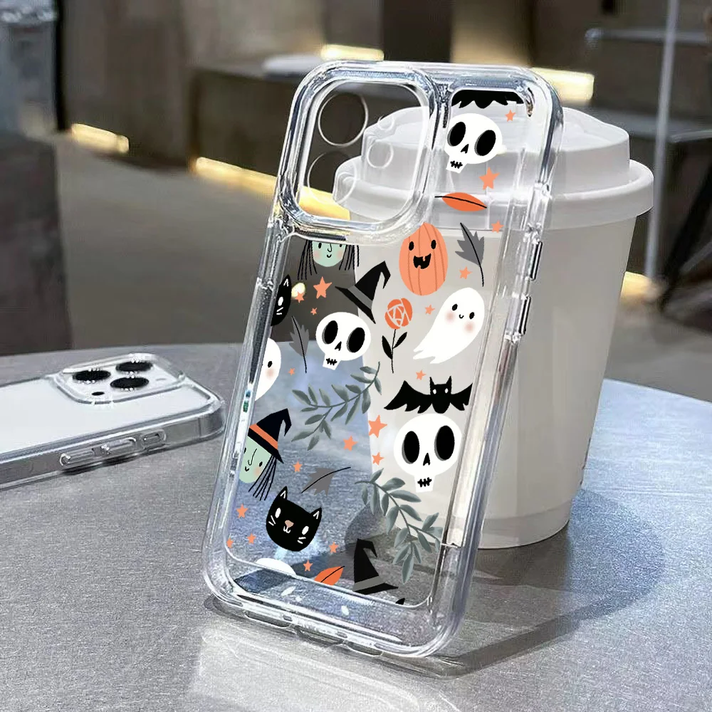 

Funny Halloween Ghost Phone Case for iPhone 15 14 13 12 11 Pro Max Mini X XS XR SE 7 8 Plus Shockproof Cartoon Transparent Cover