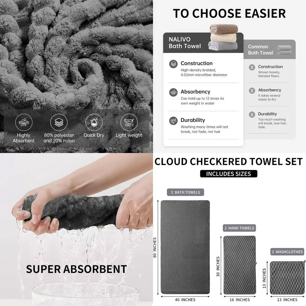 Conjunto de Toalhas de Banho de Microfibra Absorventes e de Secagem Rápida 40x80 Polegadas para Adultos - Cinza Carvão, 6 Peças